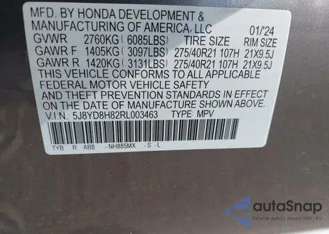 2024 Acura Mdx Type S Advance Package z USA, uszkodzony, nr VIN 5J8YD8H82RL003463